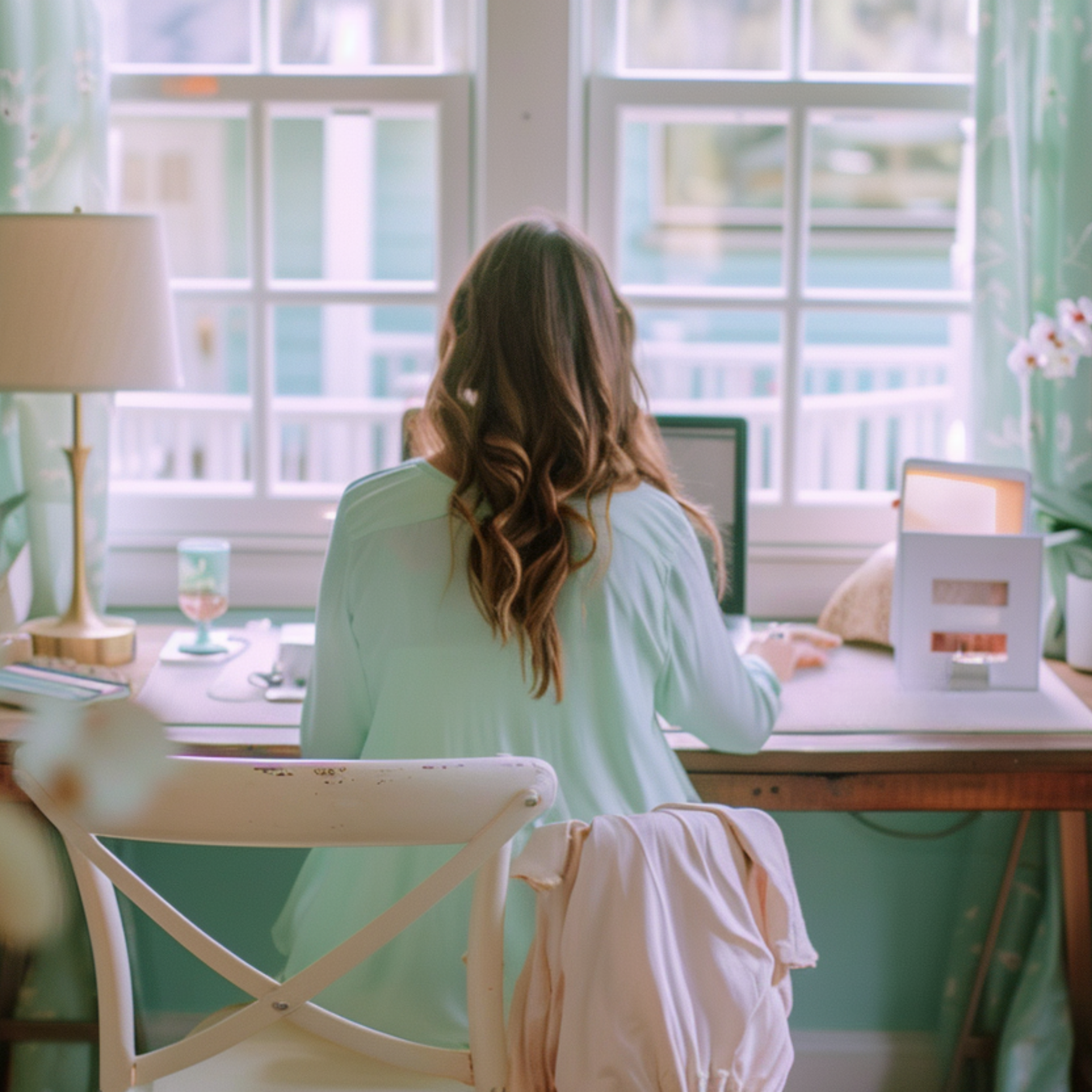 woman sitting at computer desk